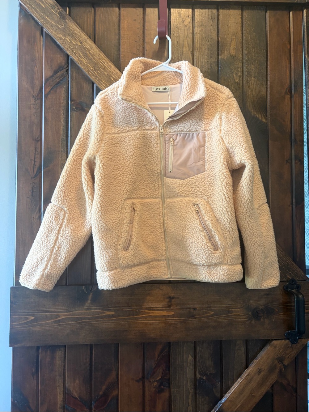 Luvamia women’s Cream Sherpa Zip-Up Jacket NWT